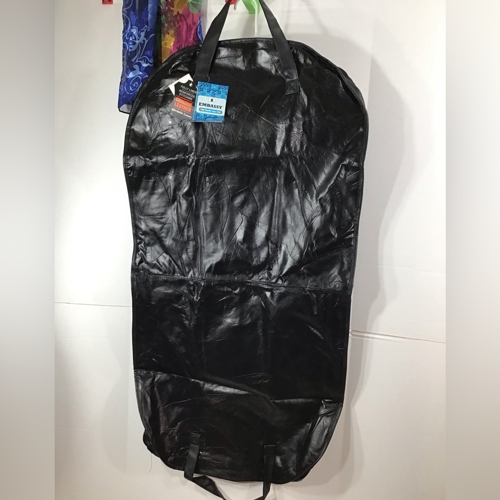Embassy black leather zip around garment travel bag NWT